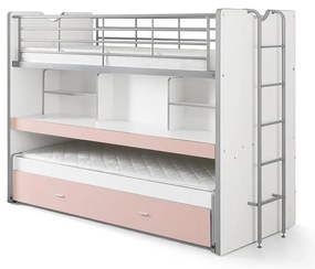 Biało-różowe piętrowe łóżko dziecięce z wysuwanym łóżkiem, schowkiem i stelażem 90x200 cm Bonny – Vipack