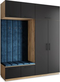 Masseno Garderoba REMA 200/240/60 cm Nowoczesna Szafa do Przedpokoju Dąb wotan, MONOLITH 77 (Niebieski)