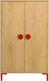 Szafa 2-drzwiowa w kolorze dębu z czerwonymi detalami.