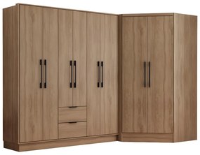 Szafa narożna 8-drzwiowa z 2 szufladami - szer. 263 cm - Naturalny - FEOVA