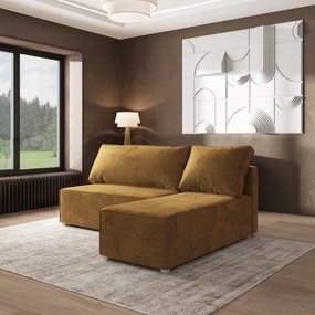 Masseno Narożnik BRISO z funkcją spania i pojemnikiem na pościel Narozniki L, Rozkładana sofa - Żółty, MONOLITH 48