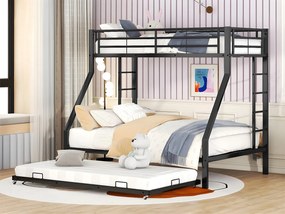 Łóżko piętrowe 90/140x200cm z łóżkiem wysuwanym 90x190cm - metalowa rama - Czarny