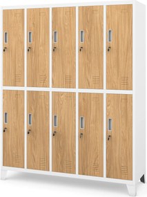 Szafa socjalna ubraniowa 10-drzwiowa biała/złoty dąb, 1360x1720x450 mm: BARTEK Eco Design