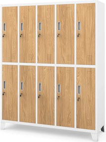 Szafka BHP ubraniowa biała/złoty dąb: Eco Design 10-drzwiowa BARTEK