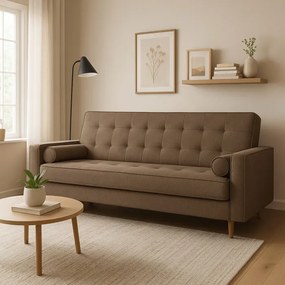 Sofa z Funkcją Spania MALTA Wersalka Rozkładana Dwuosobowa Brązowa Nowoczesna do Salonu