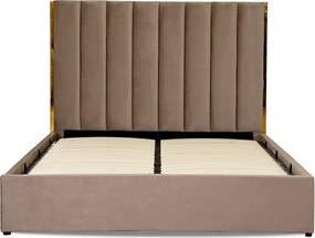 Łóżko Tapicerowane 160x200 cm EMILIO ze Stelażem i Pojemnikiem Dwuosobowe Beżowe Welurowe