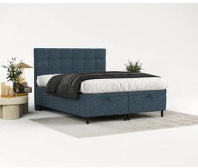 Ciemnoniebieskie tapicerowane łóżko dwuosobowe ze schowkiem 200x200 cm Senses – Maison de Rêve