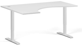 Ergonomiczne biurko z regulacją wysokości, 160x120 cm, 2 silniki, L/P, biała podstawa, biały