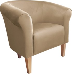 Fotel Milo tkanina Welur wygodny fotel tapicerowany do salonu i sypialni : Kolor nogi - Drewno, Kolor tkaniny - VELVET - MG06, Wysokość nogi - 20 cm