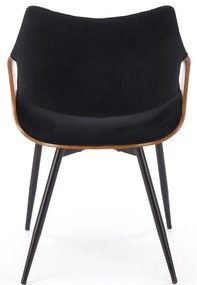 Krzesło tapicerowane welur sklejka gięta orzechowy/czarny K586