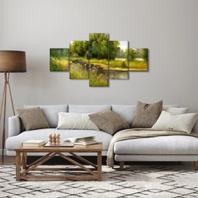 Obraz - Rzeka przy lesie, obraz olejny (125x70 cm)