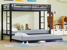 Łóżko piętrowe 90x200cm z metalem - z łóżkiem wysuwanym 90x190cm na kółkach - Czarne