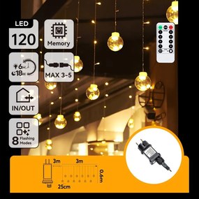 Aigostar - LED zewnętrzny łańcuch świąteczny 120xLED/6W/230V/8 funkcji 3x0,6m IP44 ciepła biała+pilot