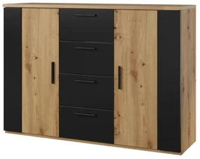 Komoda SIGMA 2D4S 132cm dąb artisan/czarny mat z szufladami HELVETIA