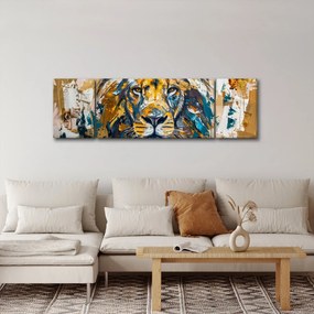 Obraz - Abstrakcyjny obraz olejny z lwem (170x50 cm)