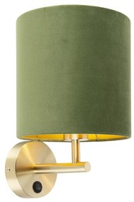 Kinkiet / Lampa scienna vintage złoty z włącznikiem klosz welurowy zielony - Matt Nowoczesny Oswietlenie wewnetrzne