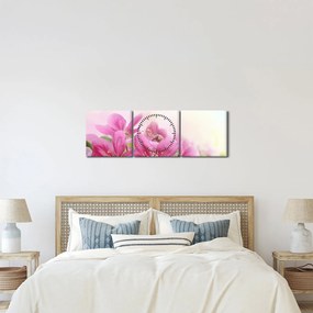 Obraz - Różowe kwiaty (z zegarem) (90x30 cm)