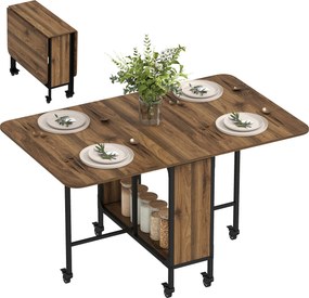 HOMCOM Mobilny Składany Stół, 2 Rozkładane Powierzchnie, 130 cm x 80 cm x 74 cm, Brązowy