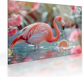 Obraz na szkle - Flaming w stawie (70x50 cm)