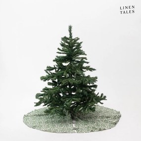 Zielony lniany okrągły dywan pod choinkę ø 125 cm Evergreen Damask – Linen Tales