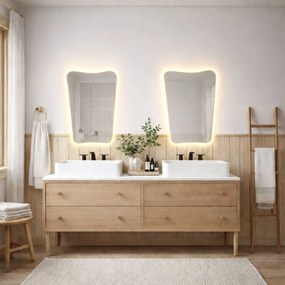 Lustro o nieregularnym kształcie oszlifowane z podświetleniem LED LOONA | Różne rozmiary | Różne kolory : Kolor tafli szkła - Srebrny, Rozmiar - 38x57 cm