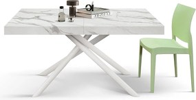 Stół drewniany, białe wykończenie, białe nogi, rozkładany 140x90-220x90 - CARRARA
