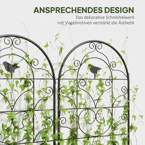 Metalowe Kratki na Róże 2 szt. Outsunny Zestaw, Odporny na Rdzę, dla Roślin Pnących z Motywem Ptaków 50x120 cm, Czarny