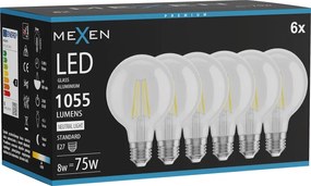 Mexen Vintis 6x żarówka filament LED E27, G80, 8W, Neutralna - 4000K, 1055 lm, clear - L155-E27-0840-00x06