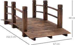 Outsunny Drewniany Most Ogrodowy z Balustradą Ciemnobrązowy Lite Drewno Maks 180kg Dekoracyjny Mostek 152.5x67x48cm | Aosom PL