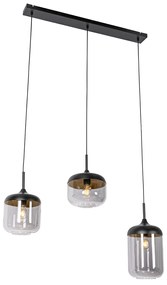 Designerska lampa wisząca czarna ze złotem i dymionym szkłem 3-światła - KyanDesignerski Oswietlenie wewnetrzne