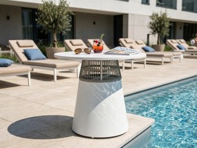 Stół ogrodowy aluminiowy okrągły 90 cm ze stylowym plecionym oplotem biały