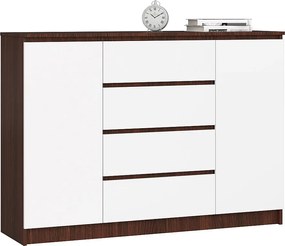 Komoda AKORD K140 Wenge 138 cm 2 drzwi 4 szuflady kolor Biały mat 4 półki 138x40x99 cm