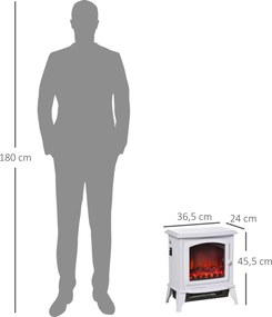 HOMCOM Wolnostojący kominek elektryczny, efekt płomieni, 2 tryby grzania 1000 W/2000 W, hartowane szkło, biały, 36,5x24x45,5 cm | Aosom PL