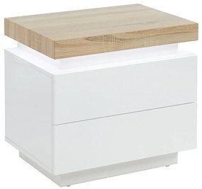 Stolik nocny - 2 szuflady - lakierowane MDF - diody LED - Kolor: biały i dębowy - HALO II