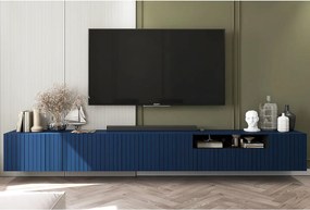 Szafka RTV z 7 drzwiczkami i wnęką – korpus granatowy mat, fronty ryflowane granatowy mat – 300 cm