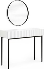 Toaletka Nicole z czarnym lustrem 60 cm - biały mat / czarne nóżki