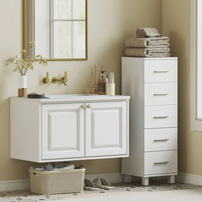 HOMCOM Szafka łazienkowa Wąska szafka z 5 szufladami do łazienki 30 x 30 x 95 cm Biały | Aosom PL
