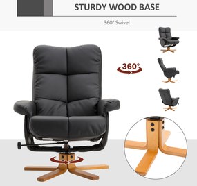 HOMCOM Fotel relaksacyjny TV z funkcją obrotu 360° i podnóżkiem Rozkładany Czarny Drewniana rama 80x86x99cm | Aosom PL