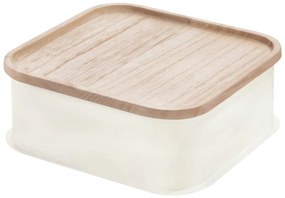 Biały pojemnik z pokrywką z drewna paulownia iDesign Eco, 21,3x21,3 cm