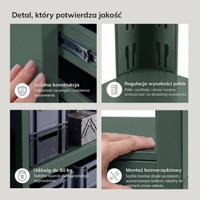 Regał metalowy z szufladami zielony, 1800x800x420 mm: JOHNNY