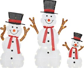 Outsunny 3-częściowa świąteczna dekoracja bałwanków, oświetlenie LED, kołki gruntowe, wodoodporna, stal, poliester, biały | Aosom PL