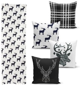 Zestaw 4 świątecznych poszewek na poduszki i bieżnika Minimalist Cushion Covers Reindeer and Stars