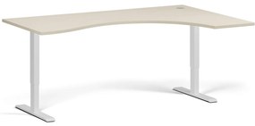 Ergonomiczne biurko z regulacją wysokości, 180x120 cm, 2 silniki, L/P, biała podstawa, brzoza