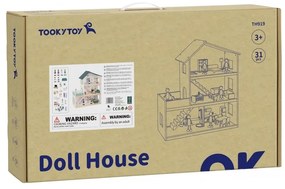 Tooky toy duży drewniany domek dla lalek + figurki fsc