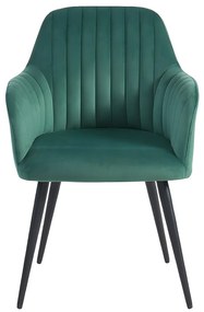Zestaw 2 krzeseł ELEANA z podłokietnikami – welur i metal w kolorze czarnym – kolor zielony