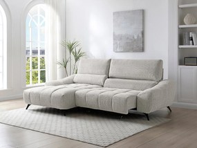 Kanapa narożna relaksacyjna lewostronna z wysuwanym siedziskiem w beżowej tkaninie ELOSIA