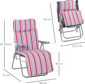 Outsunny zestaw leżaków z poduszkami składany kolor czerwony, 60 x 75 x 65-102 cm