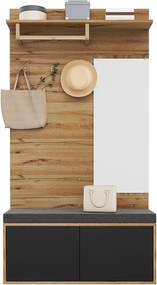 Komplet szafy z lustrem i poduszkami + półka - 100 x 38 x 190 cm - płyta wiórowa - czarny