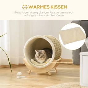 PawHut kot jaskinia łóżko dla kota z półką kot dom kot chata kryty khaki