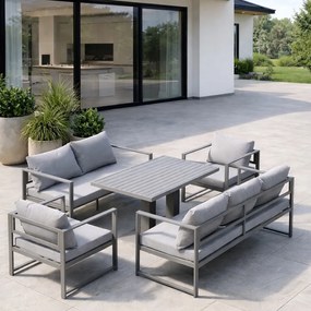 Zestaw mebli ogrodowych Bellagio NM2011 z sofami, fotelami i stołem, szary, poduszki szare